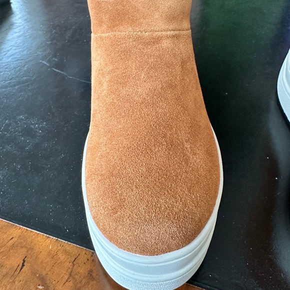 J Slides Platform Pull On Ankle Boots Suede Faux Fur Lining Tan 8M - Picture 9 of 13